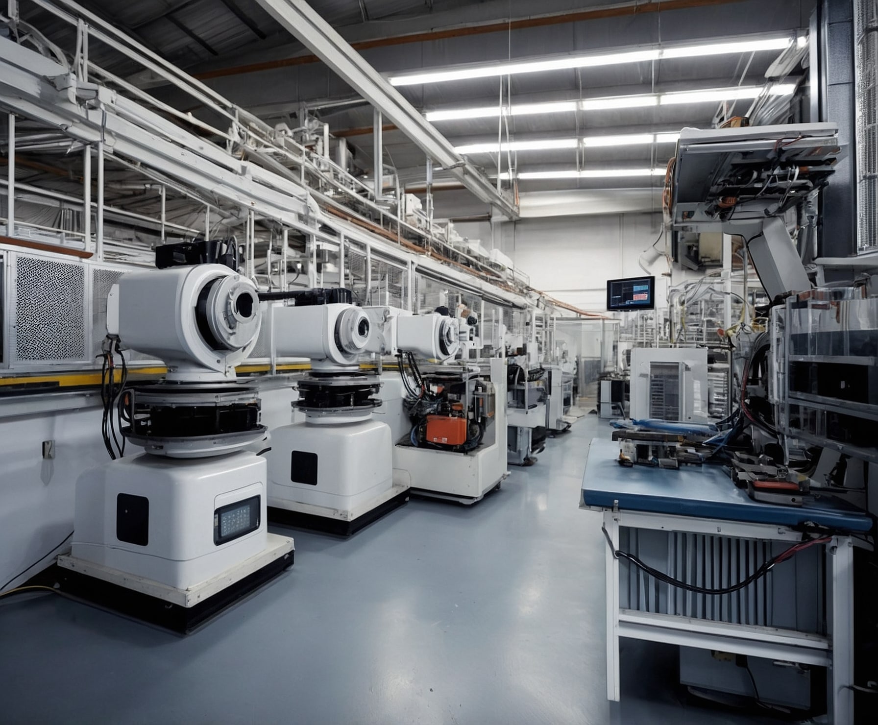 Línea de ensamblaje robotizada en producción